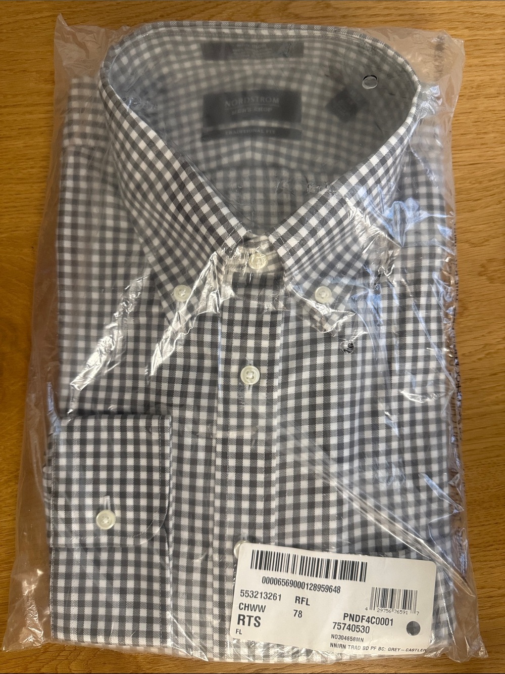 Nordstrom Men’s Grey and White Gingham Button-Down Shirt